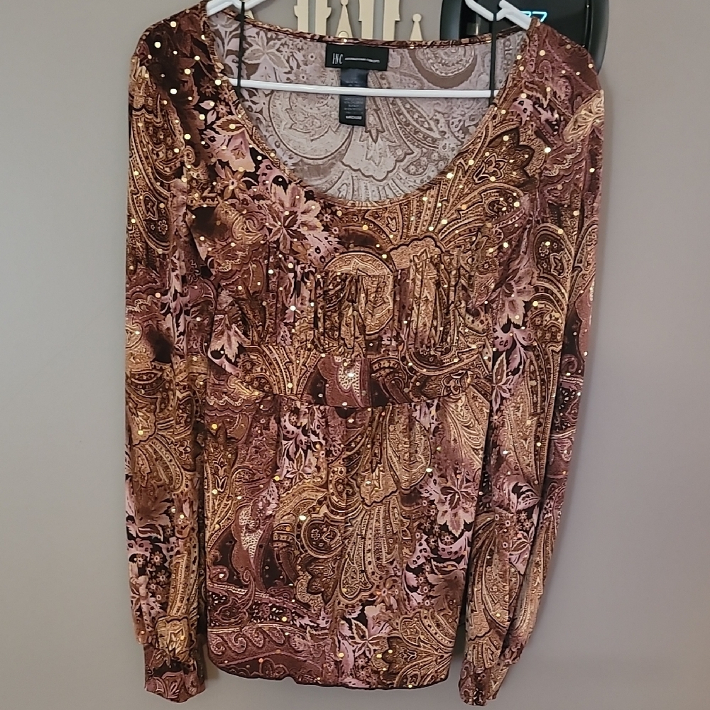 INC International Concepts Women's Brown Paisley Top